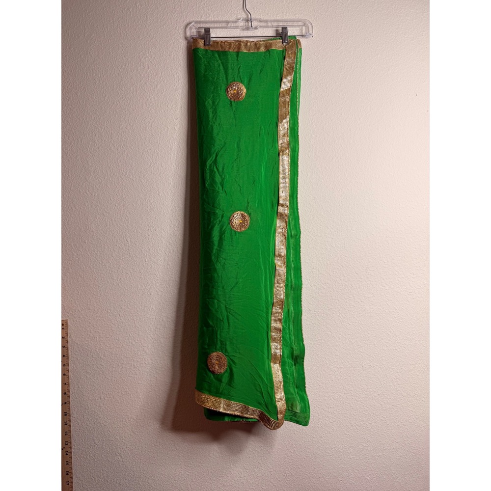 Women Green Silk Blend Dupatta Gold Gota Patti Textured Wedding Scarf Stole